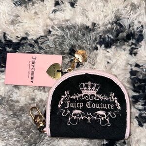 Juicy Couture Black Quilted Coin Pouch with Pink Trim & Gold Heart Charm